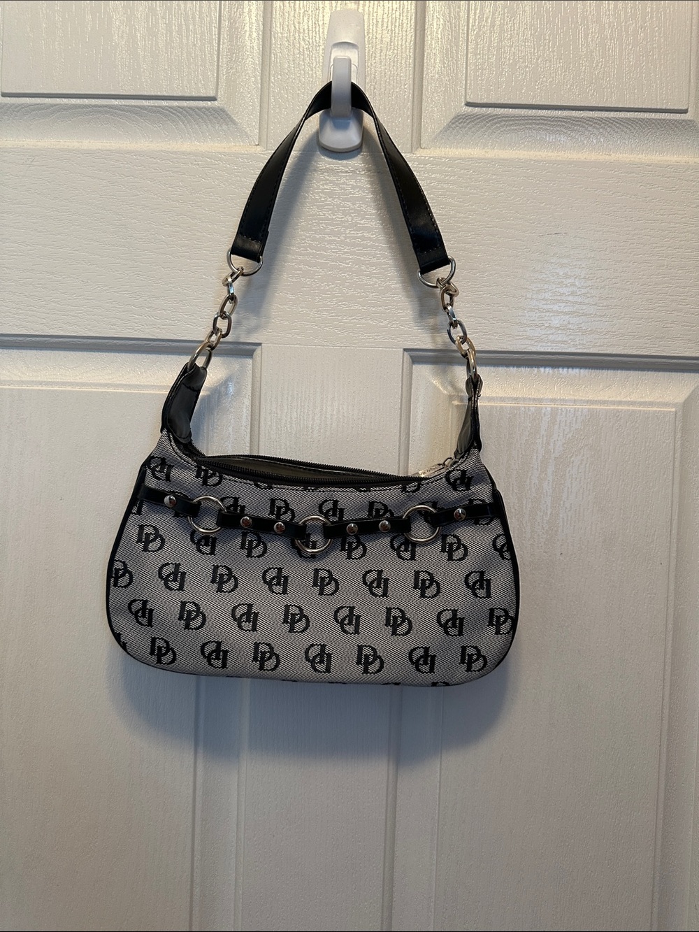 Red Bags Monogram Print Mini Shoulder Bag in Black and Gray